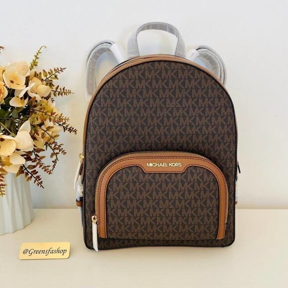 NWT Michael Kors Jaycee Medium Zip Pocket Backpack & wallet brown - Picture 2 of 11